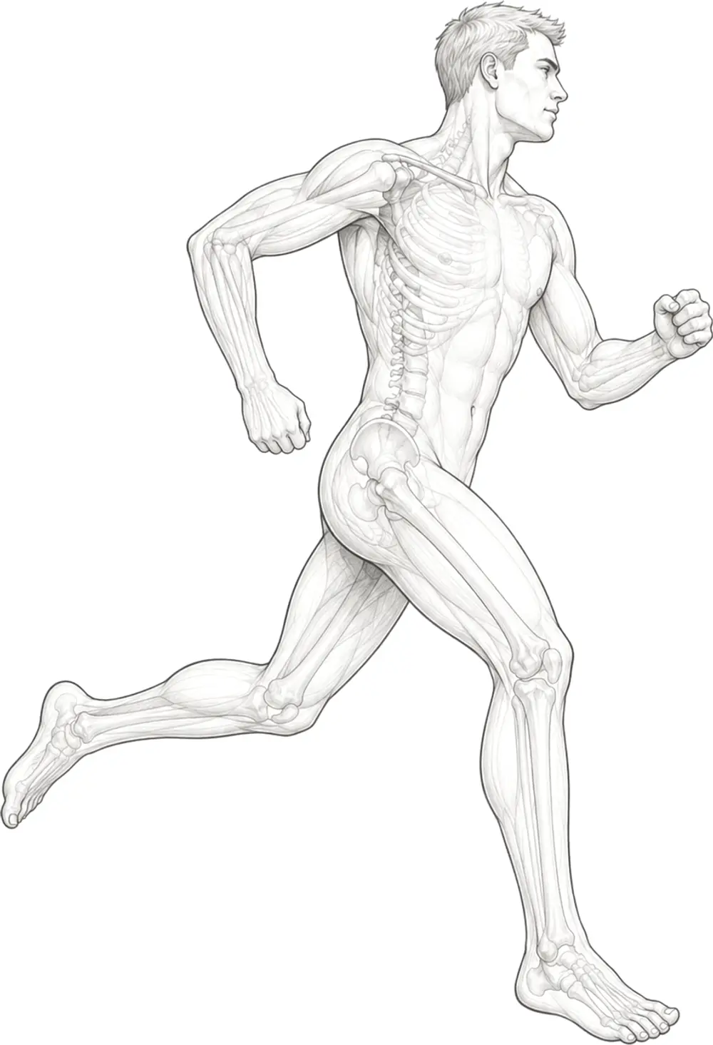 Anatomical illustration of a running figure. Each marked joint links to the conditions treated there.